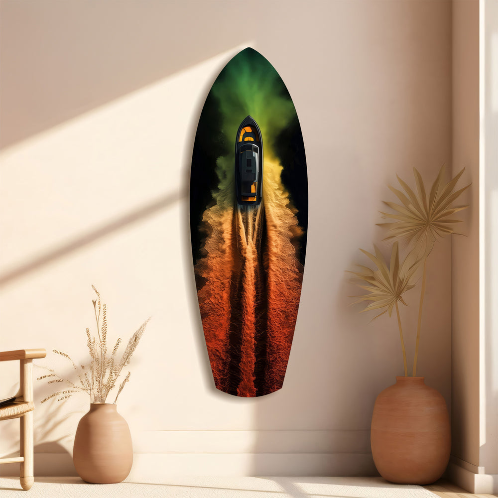 Smoke Trail Speedboat Aerial Glass Wall Art.