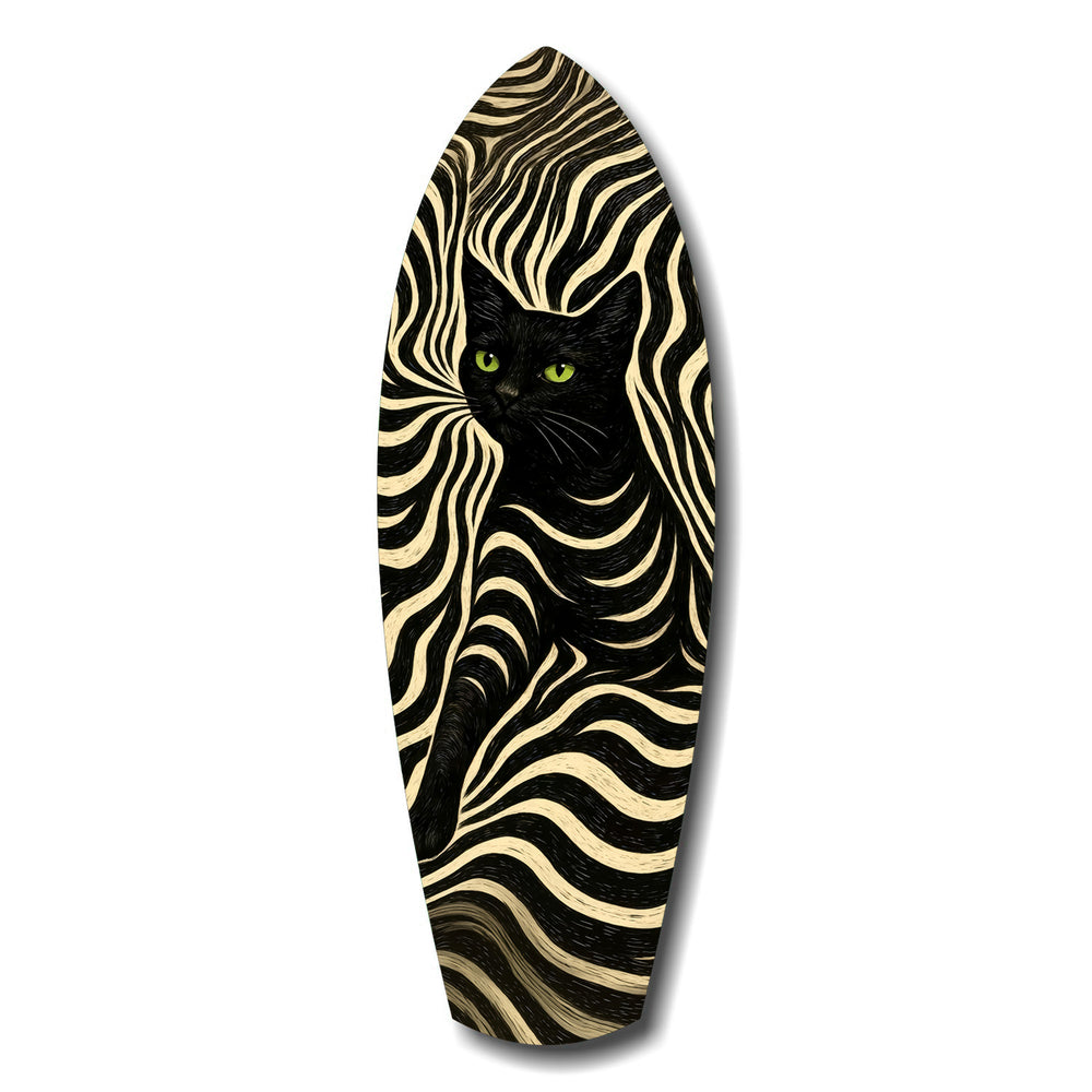 Black Cat Wavy Optical Pattern Glass Wall Art.