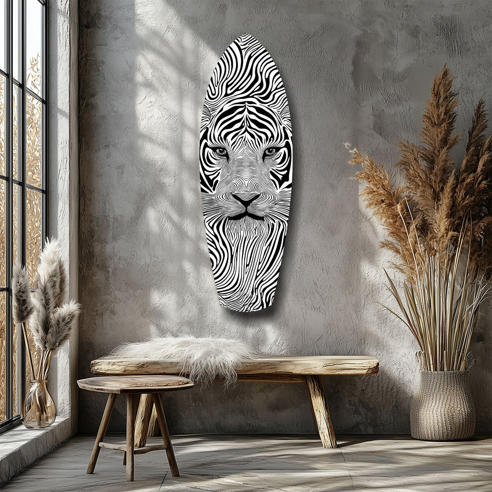 Optical Lion Black White Lines Glass Wall Art.