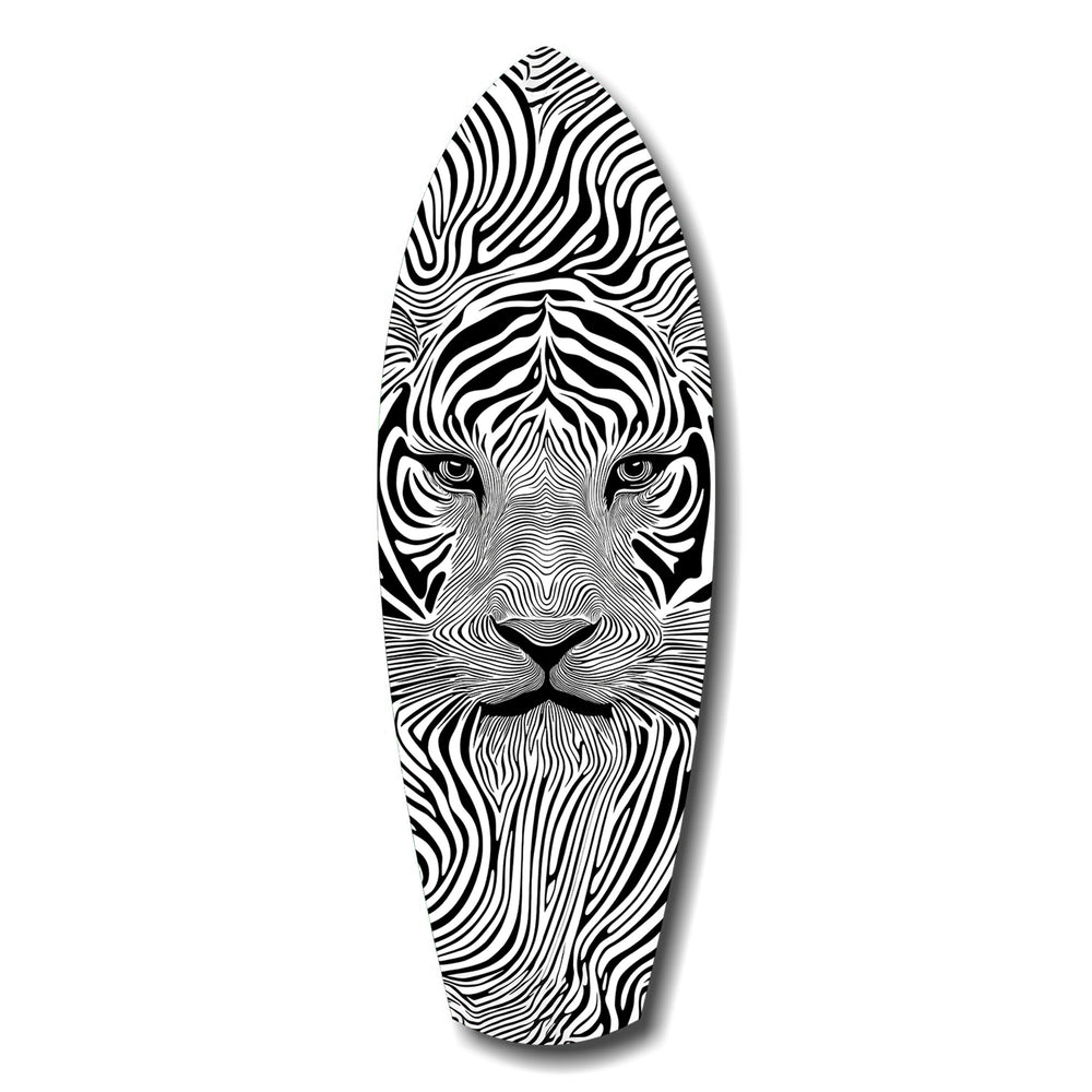 Optical Lion Black White Lines Glass Wall Art.