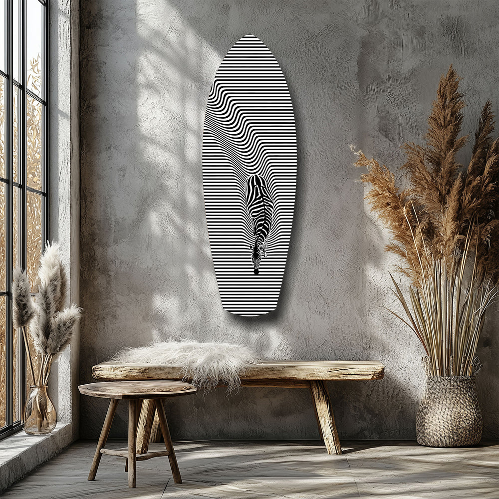 Optical Zebra Wave Lines Glass Wall Art.