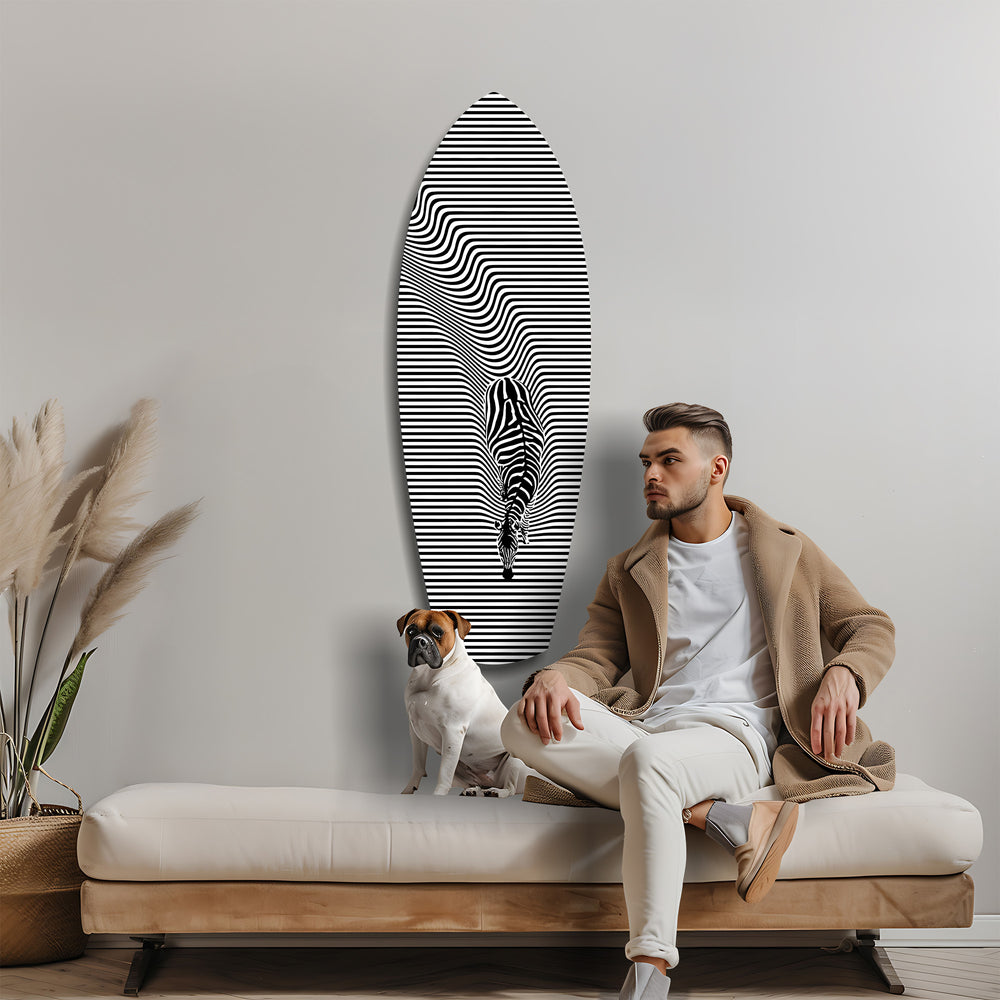 Optical Zebra Wave Lines Glass Wall Art.