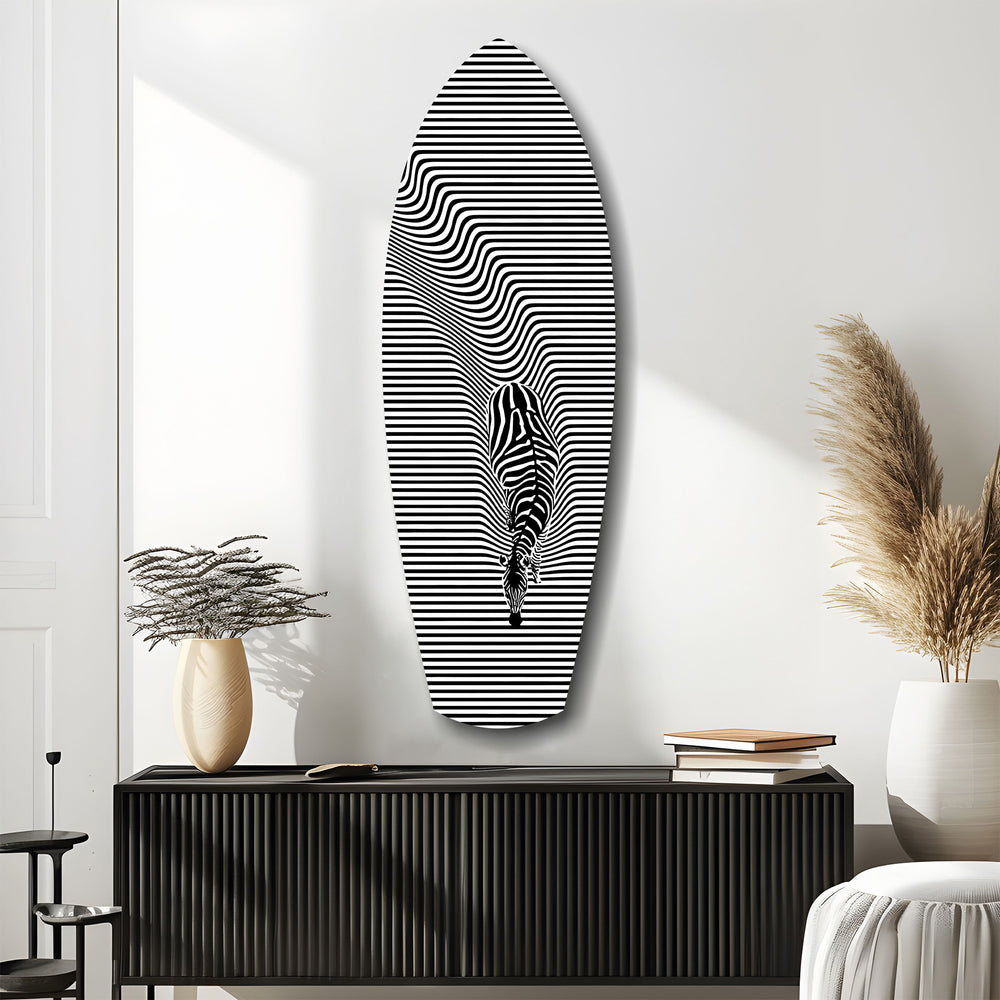 Optical Zebra Wave Lines Glass Wall Art.