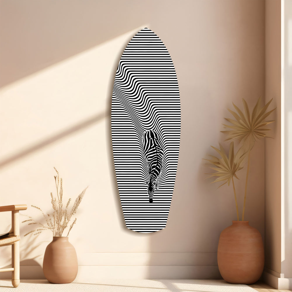 Optical Zebra Wave Lines Glass Wall Art.