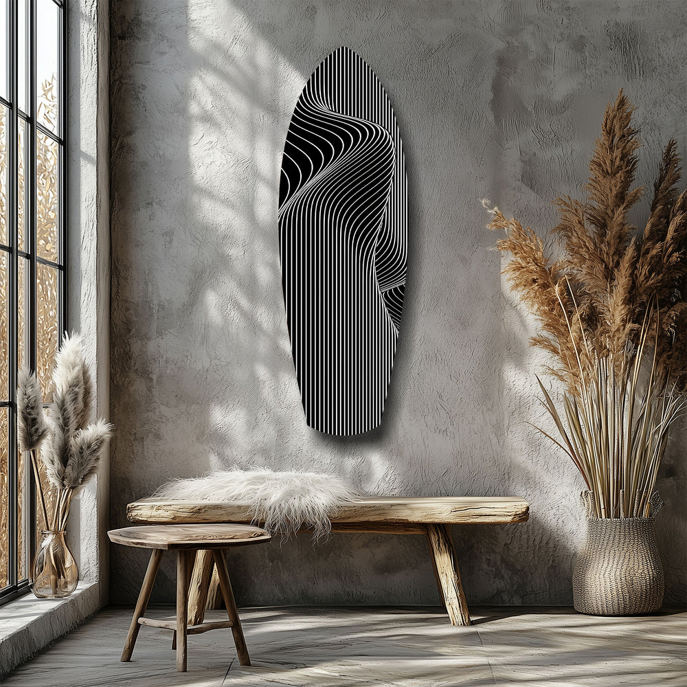 Op Art Wave Pinstripe Geometric Glass Wall Art.
