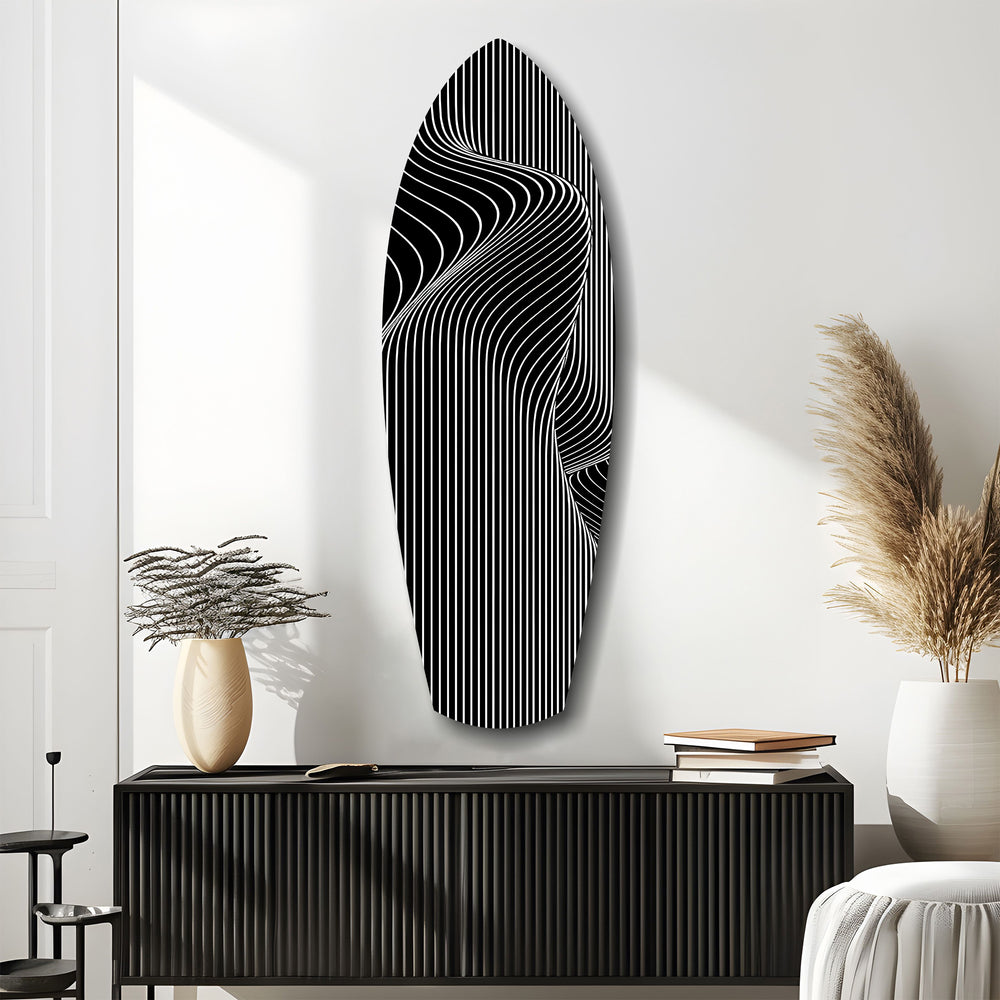 Op Art Wave Pinstripe Geometric Glass Wall Art.