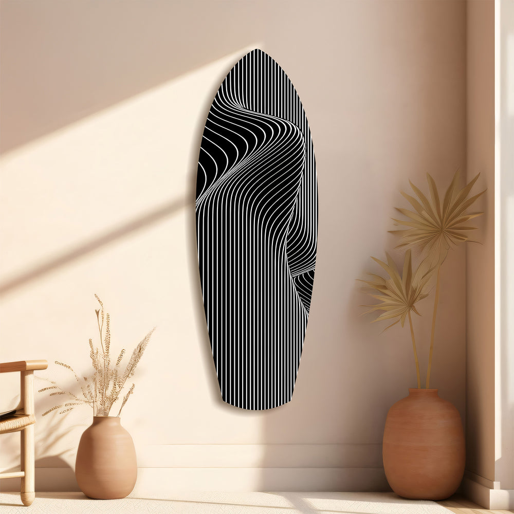 Op Art Wave Pinstripe Geometric Glass Wall Art.