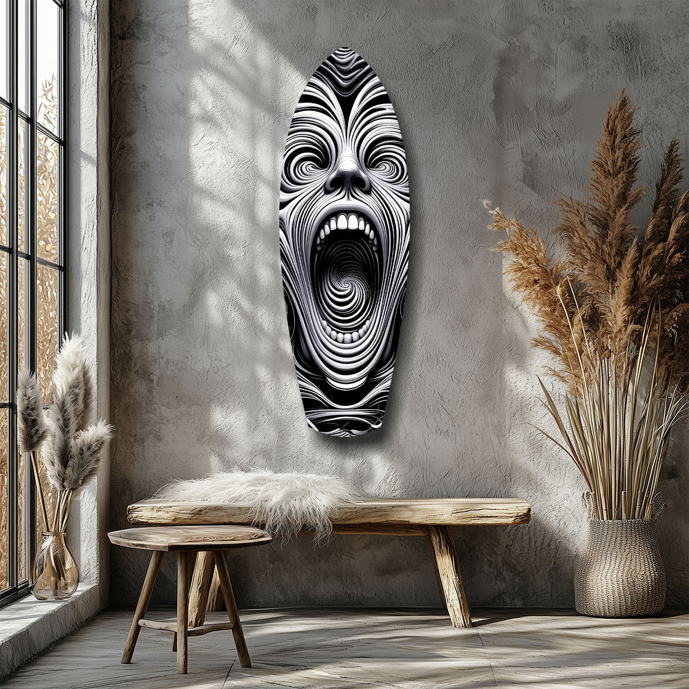 Screaming Face Op Art Swirl Surreal Glass Wall Art.