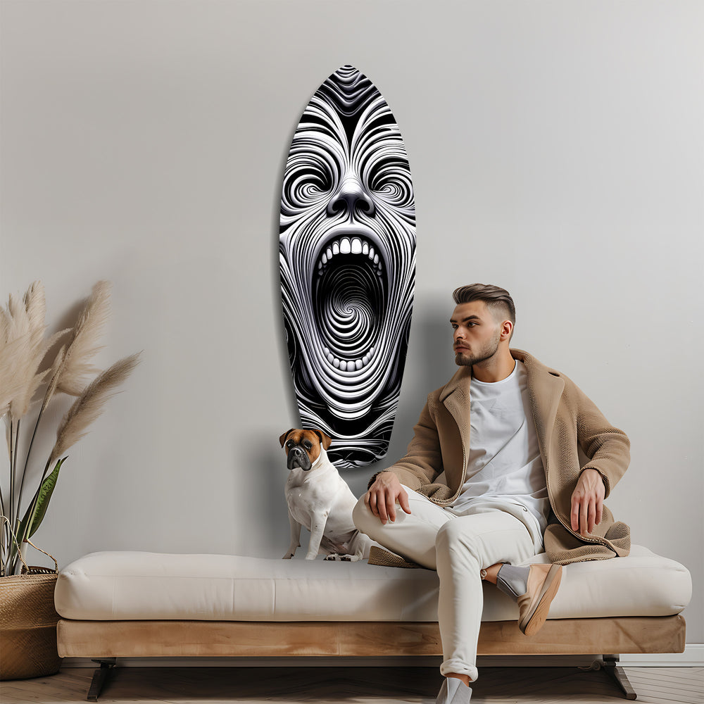 Screaming Face Op Art Swirl Surreal Glass Wall Art.