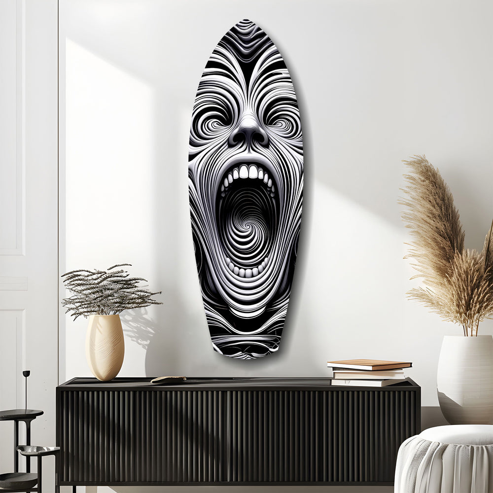 Screaming Face Op Art Swirl Surreal Glass Wall Art.