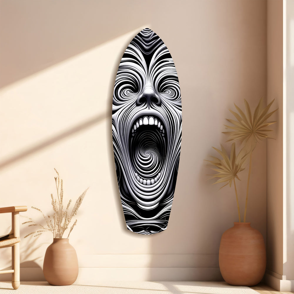 Screaming Face Op Art Swirl Surreal Glass Wall Art.