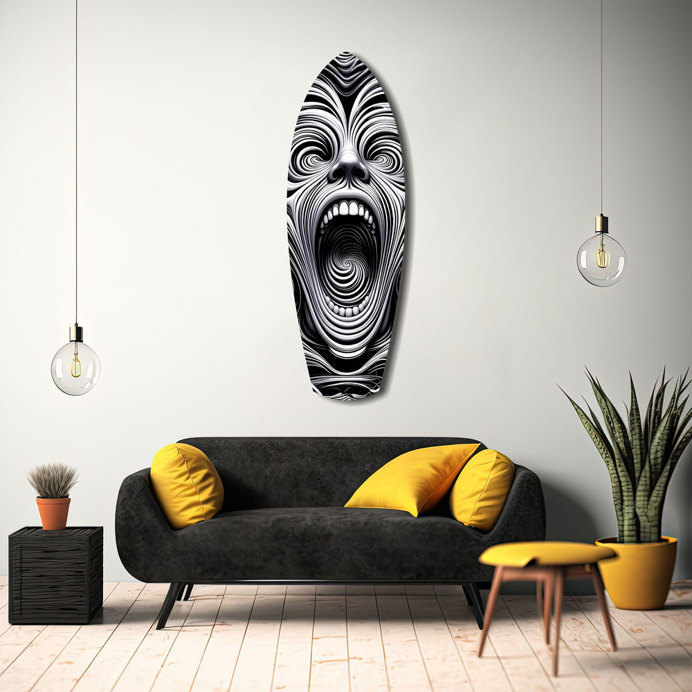 Screaming Face Op Art Swirl Surreal Glass Wall Art.
