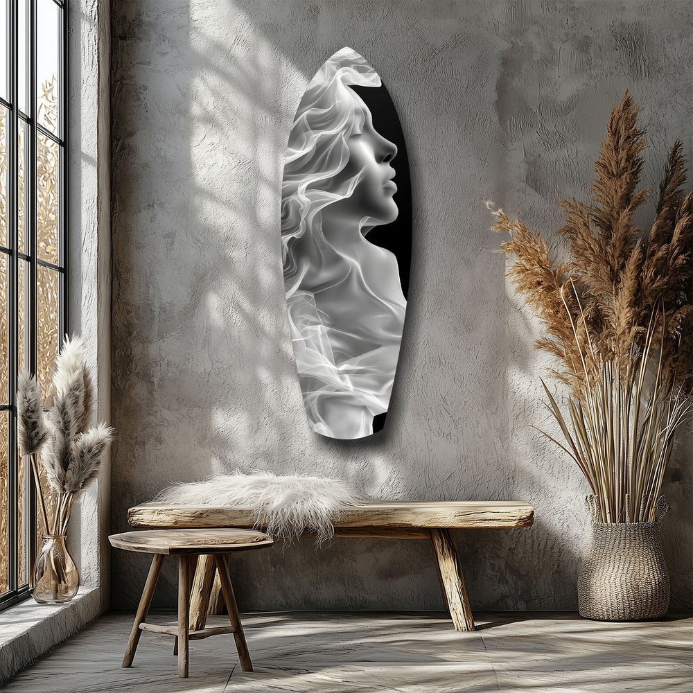 Ethereal Smoke Woman Profile Glass Wall Art.