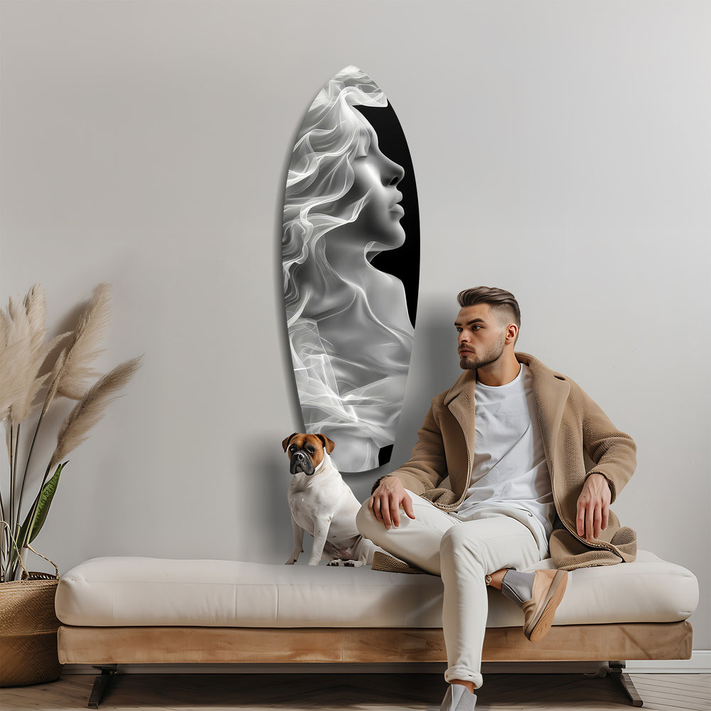 Ethereal Smoke Woman Profile Glass Wall Art.