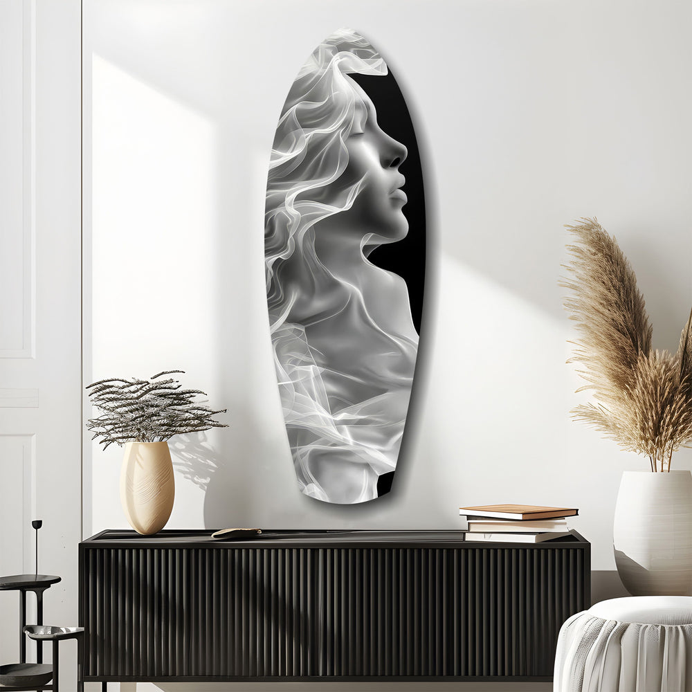 Ethereal Smoke Woman Profile Glass Wall Art.