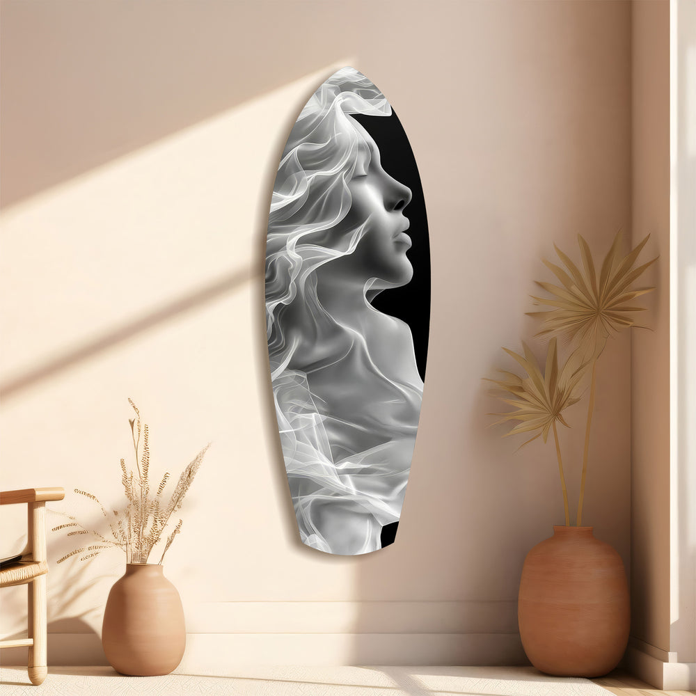 Ethereal Smoke Woman Profile Glass Wall Art.