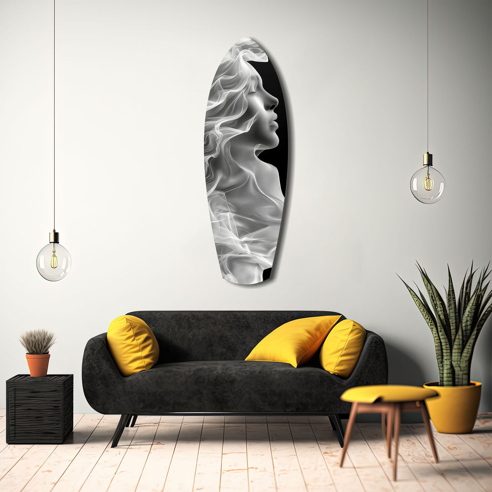 Ethereal Smoke Woman Profile Glass Wall Art.