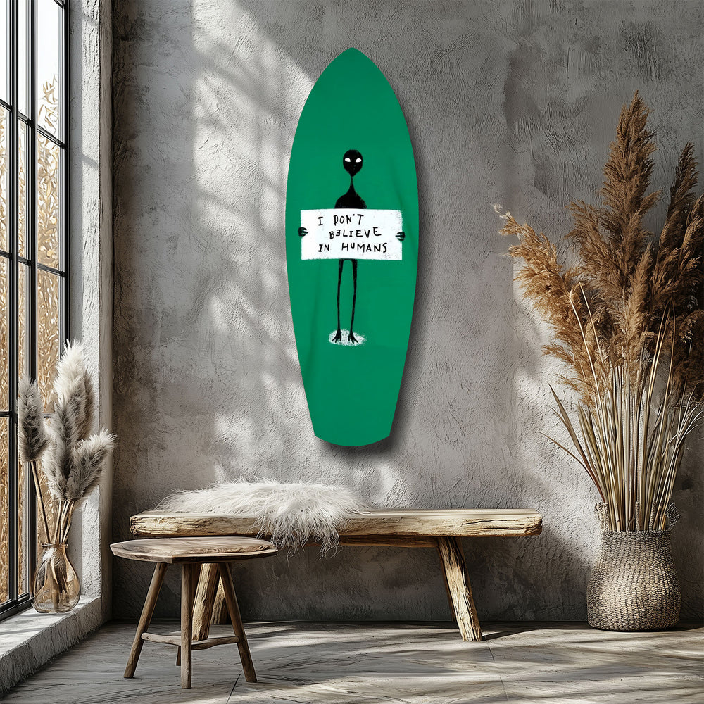 Alien Sign Quirky Humor Illustration Glass Wall Art.