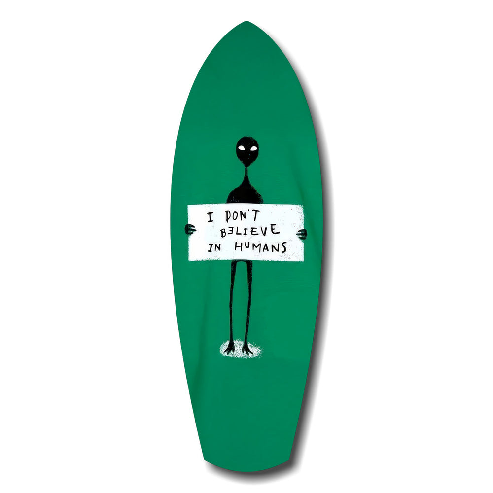 Alien Sign Quirky Humor Illustration Glass Wall Art.