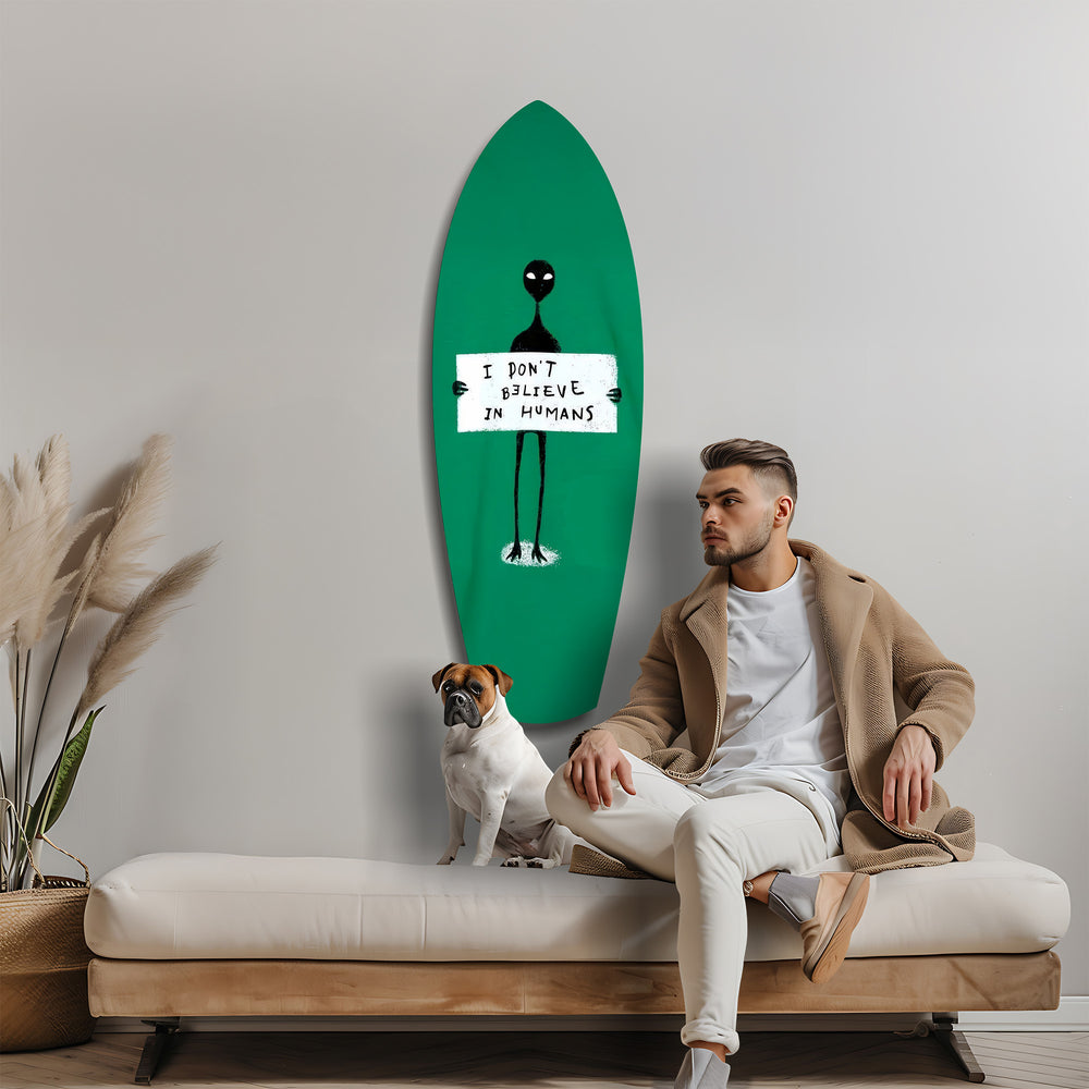Alien Sign Quirky Humor Illustration Glass Wall Art.