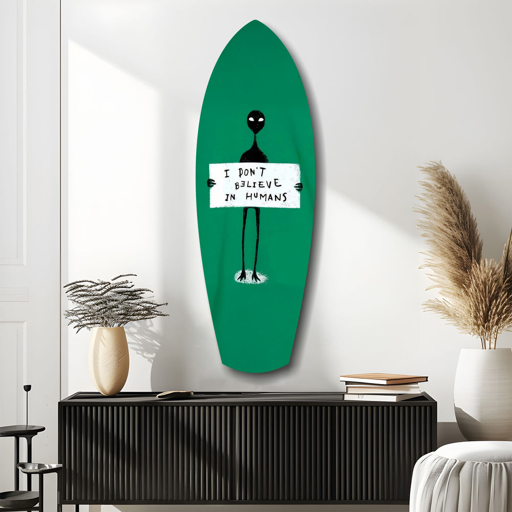 Alien Sign Quirky Humor Illustration Glass Wall Art.