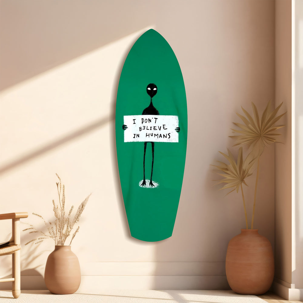 Alien Sign Quirky Humor Illustration Glass Wall Art.