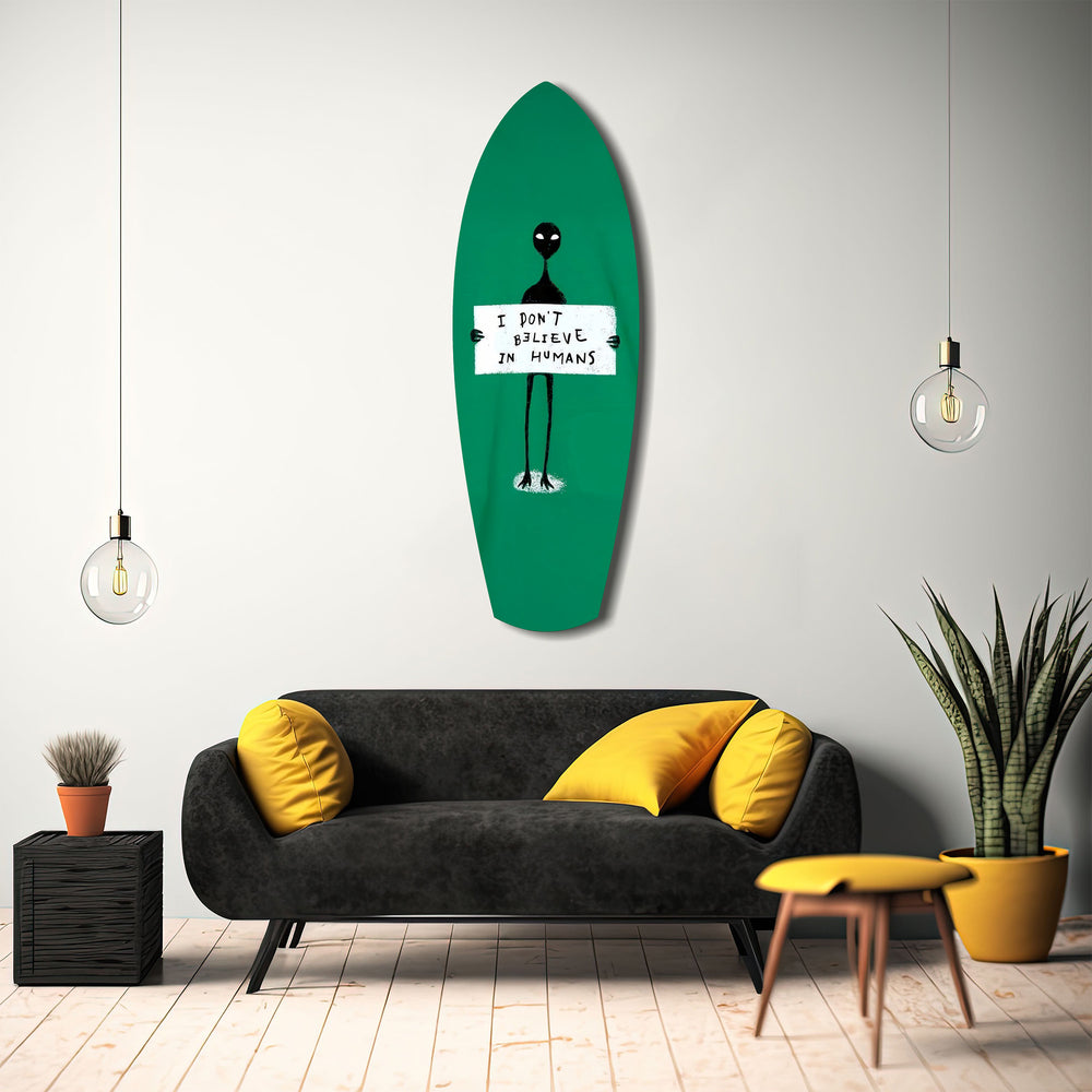 Alien Sign Quirky Humor Illustration Glass Wall Art.