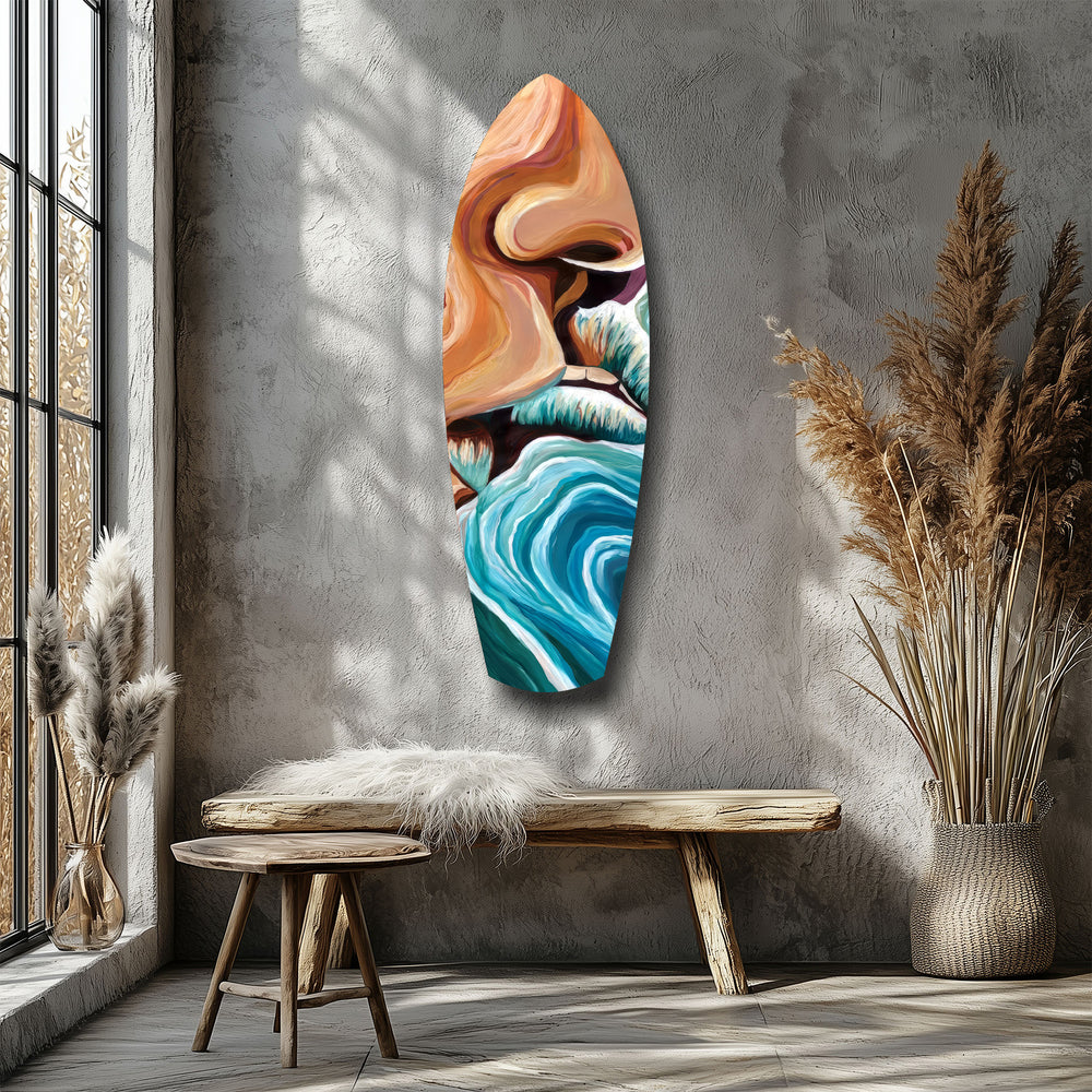 Coastal Cliffs Painterly Ocean Wave Glass Wall Art.