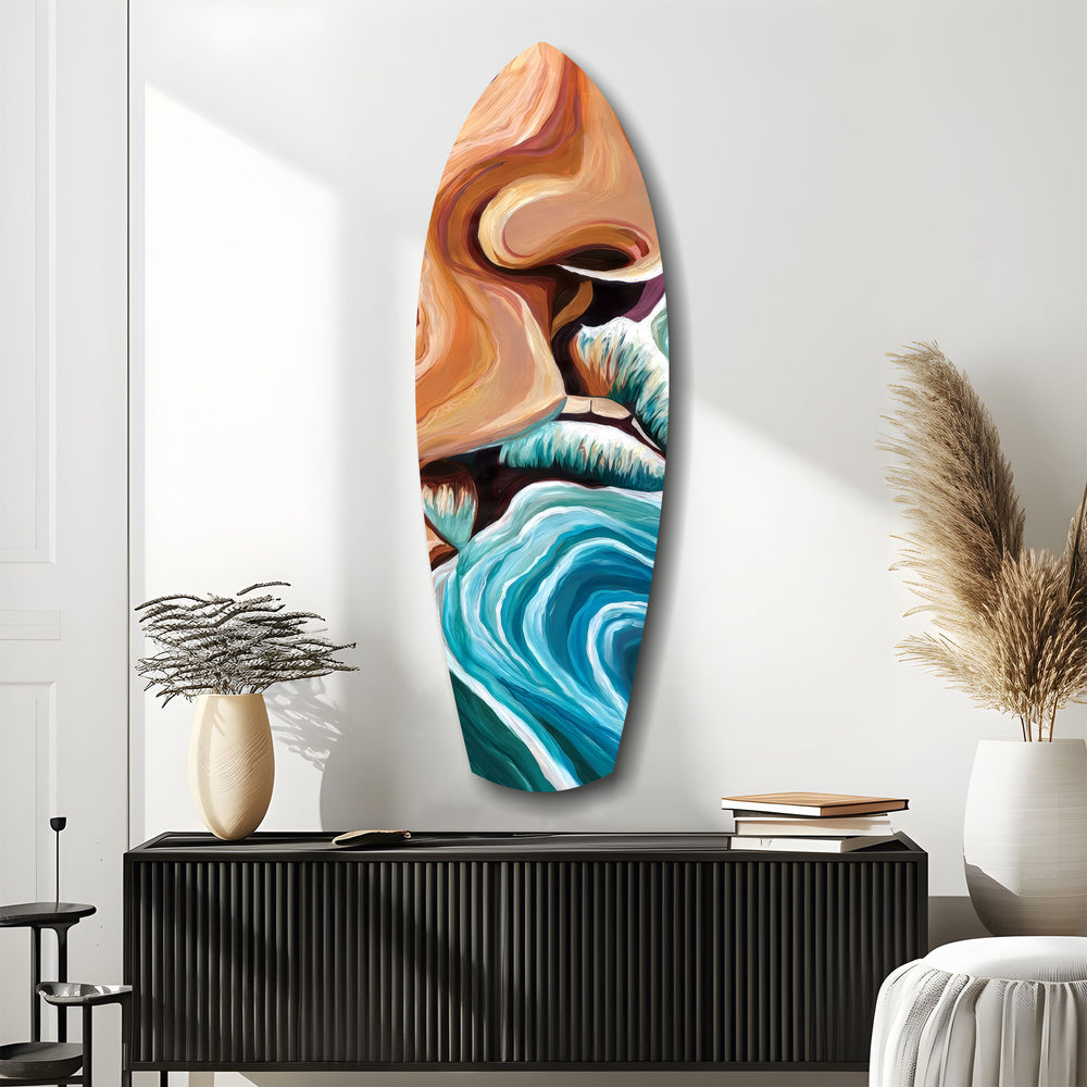 Coastal Cliffs Painterly Ocean Wave Glass Wall Art.