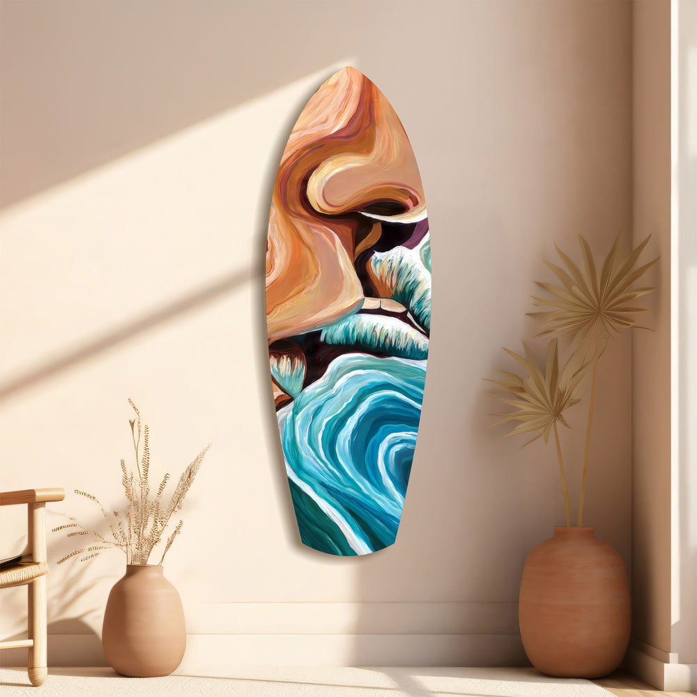 Coastal Cliffs Painterly Ocean Wave Glass Wall Art.
