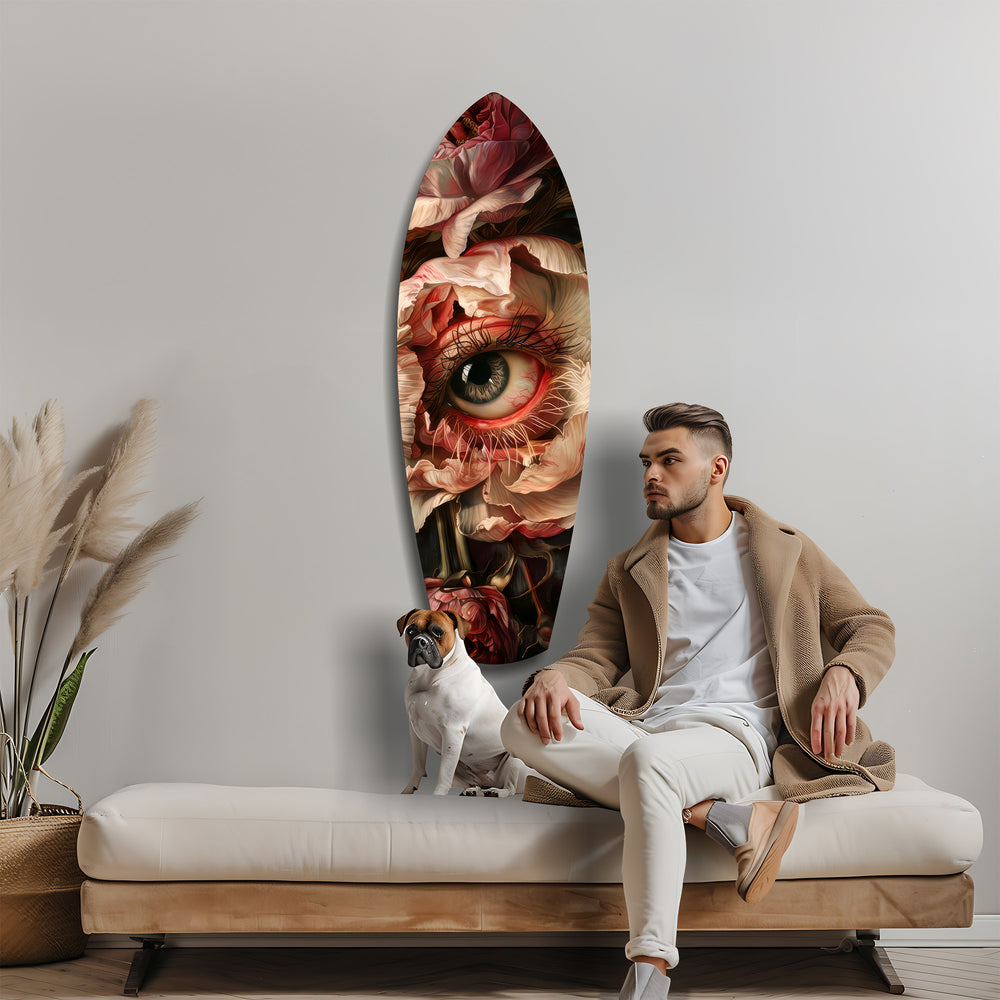 Surreal Eye Peony Bloom Dark Romance Glass Wall Art.