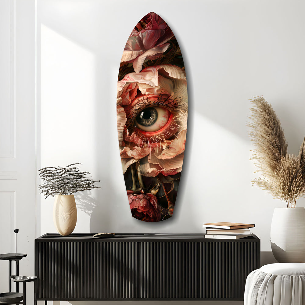 Surreal Eye Peony Bloom Dark Romance Glass Wall Art.