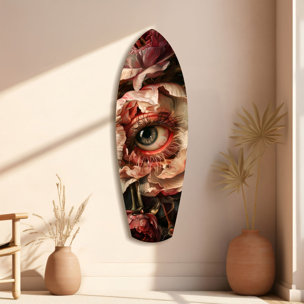 Surreal Eye Peony Bloom Dark Romance Glass Wall Art.