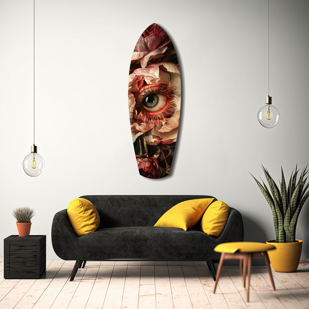 Surreal Eye Peony Bloom Dark Romance Glass Wall Art.
