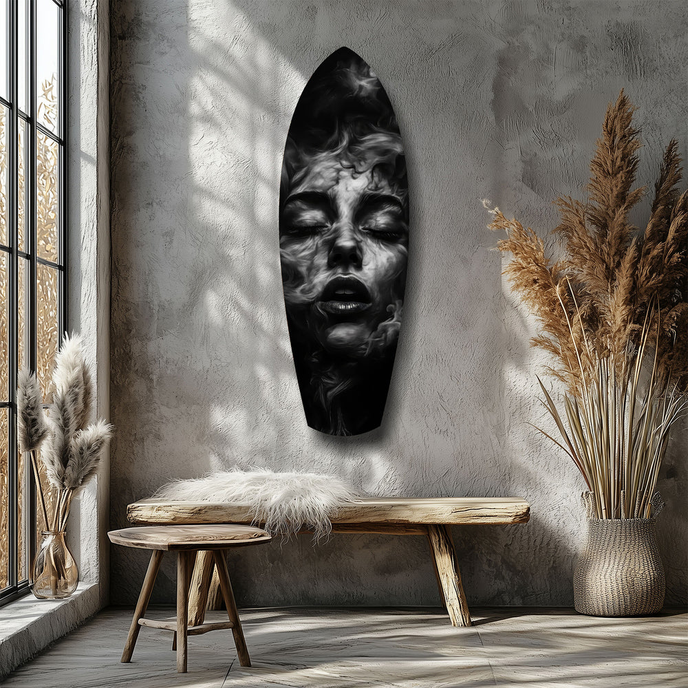 Smoke Sleeping Woman Dark Portrait Glass Wall Art.