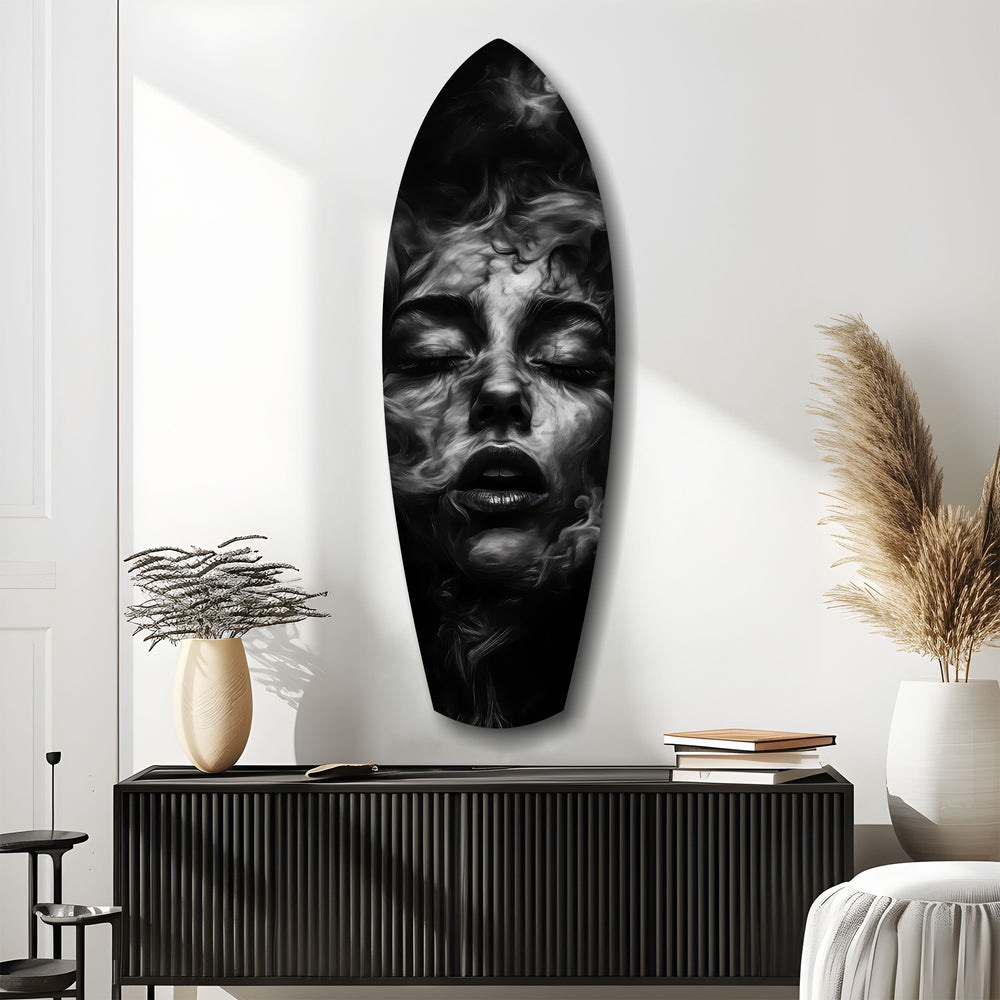 Smoke Sleeping Woman Dark Portrait Glass Wall Art.