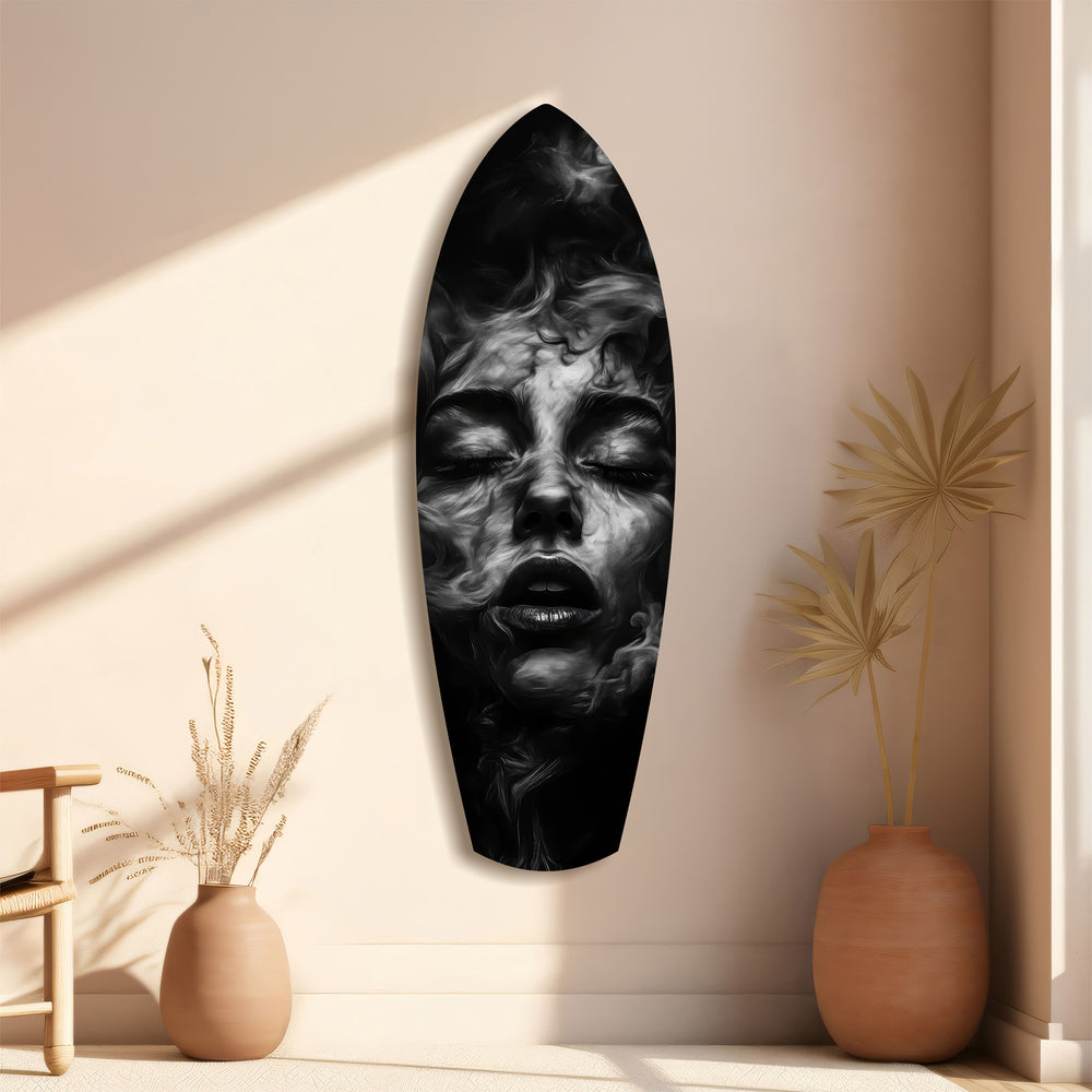 Smoke Sleeping Woman Dark Portrait Glass Wall Art.