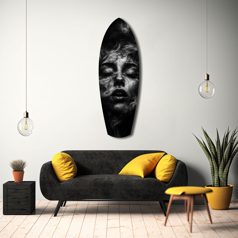 Smoke Sleeping Woman Dark Portrait Glass Wall Art.