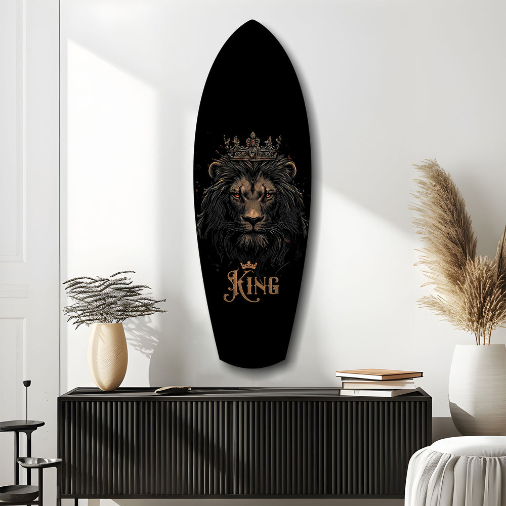 Gold Proud Savanna Lion Glass Wall Art