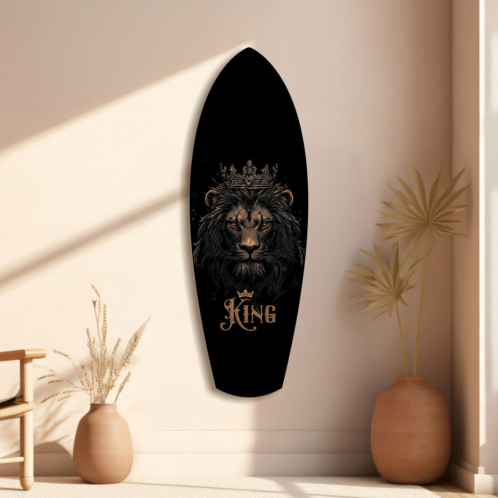 Gold Proud Savanna Lion Glass Wall Art
