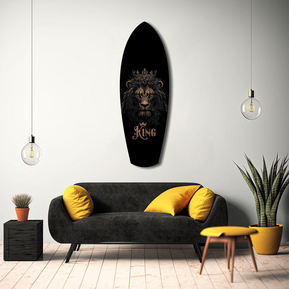 Gold Proud Savanna Lion Glass Wall Art