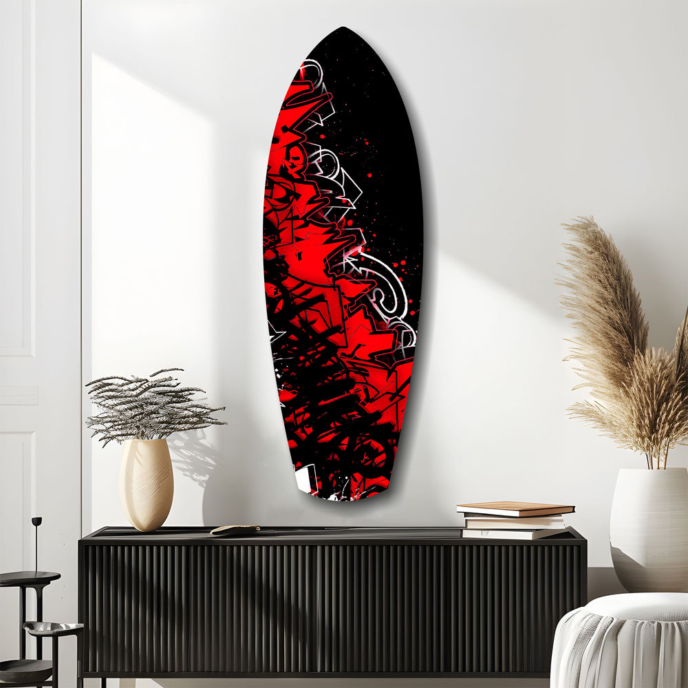 Red Black Graffiti Street Art Glass Wall Art.