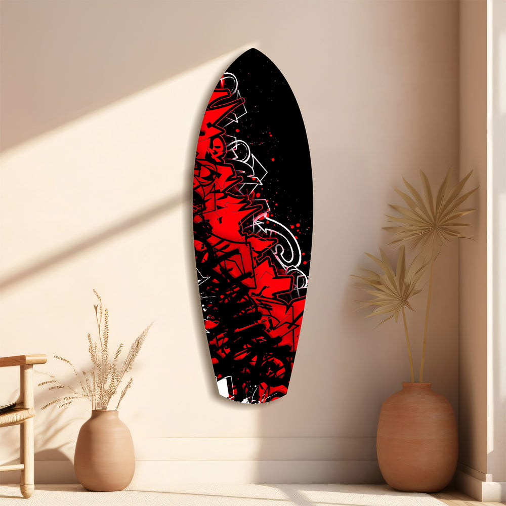Red Black Graffiti Street Art Glass Wall Art.