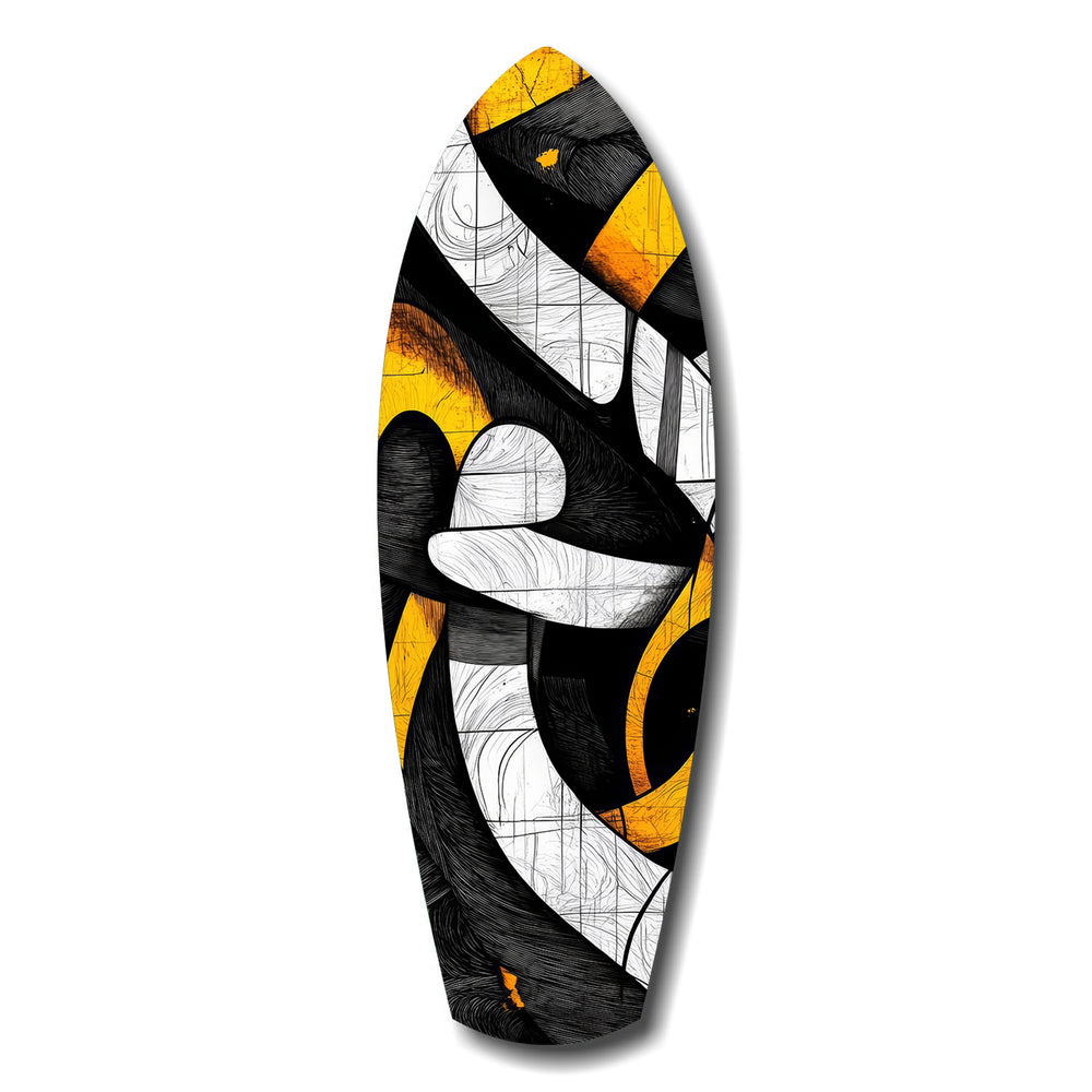 Cubist Abstract Yellow Black Sketch Glass Wall Art.