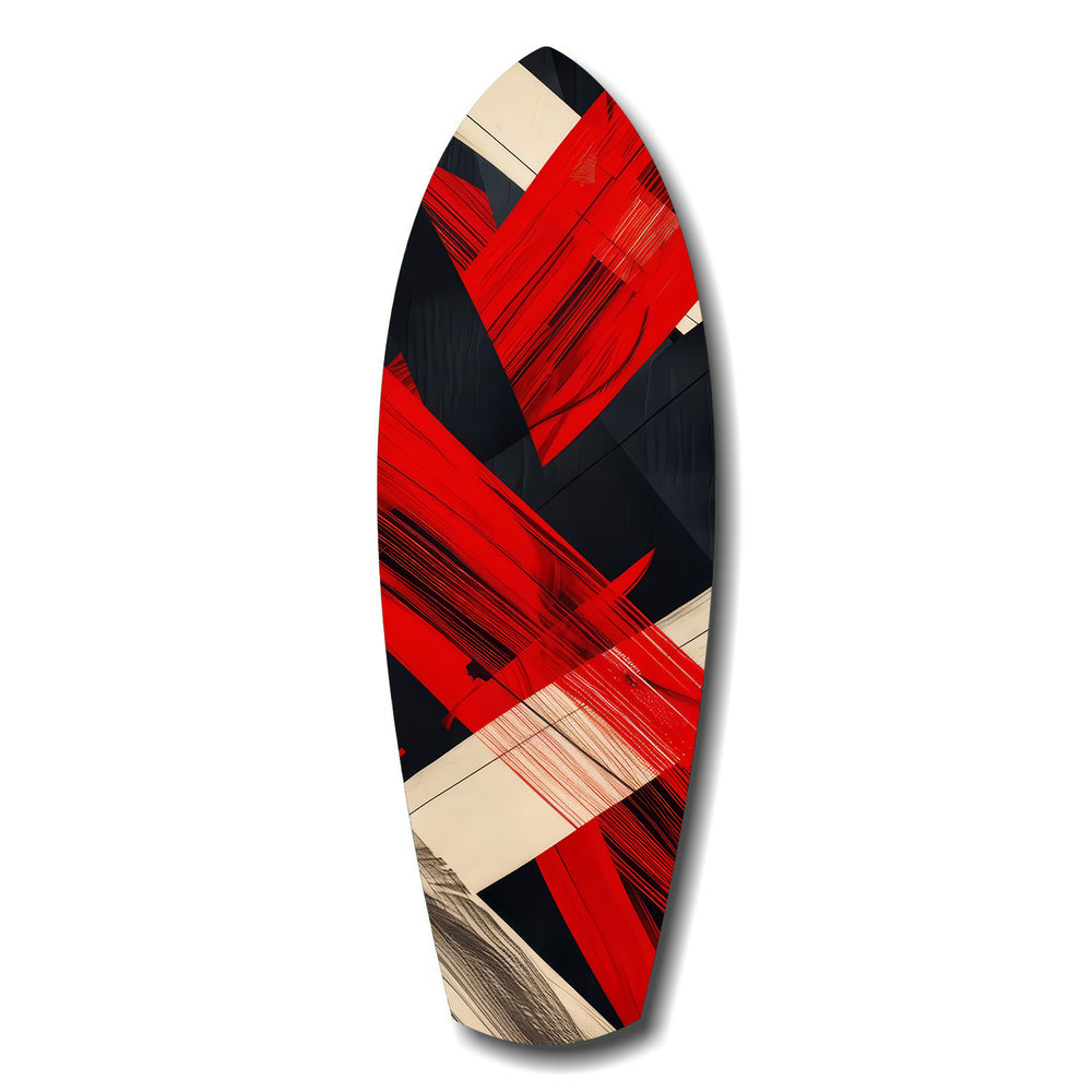 Red Black Cream Brushstroke Abstract Glass Wall Art.