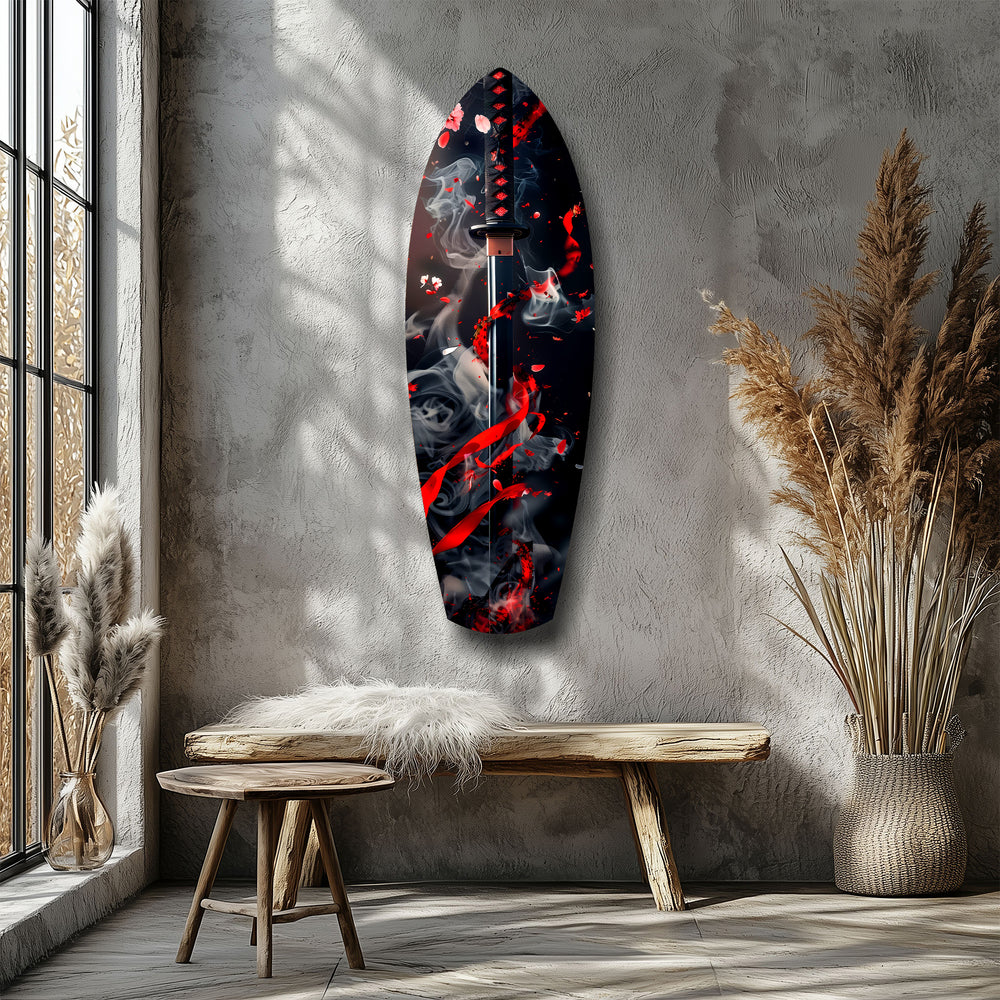 Samurai Katana Cherry Blossom Smoke Glass Wall Art.