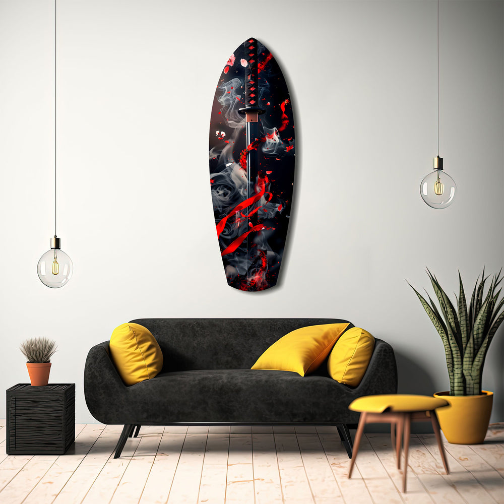 Samurai Katana Cherry Blossom Smoke Glass Wall Art.