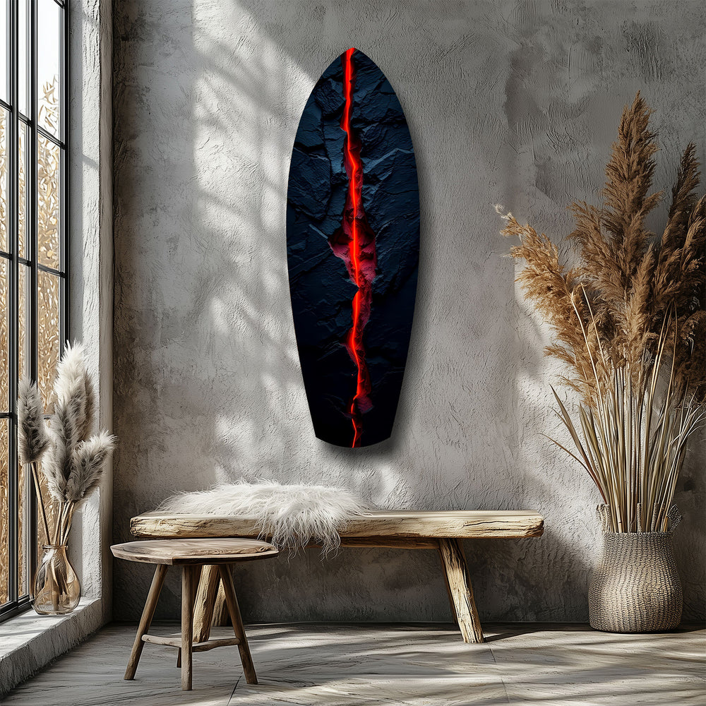 Lava Crack Black Stone Glow Glass Wall Art.