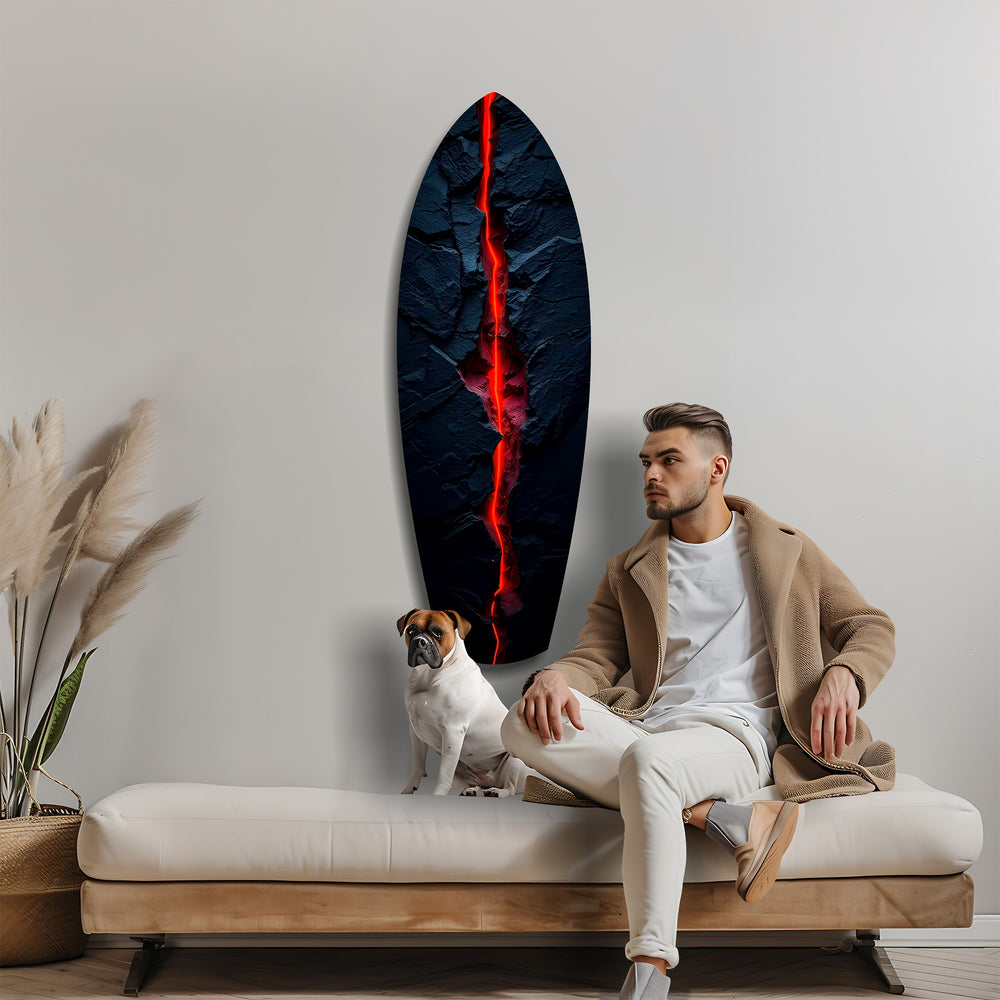 Lava Crack Black Stone Glow Glass Wall Art.