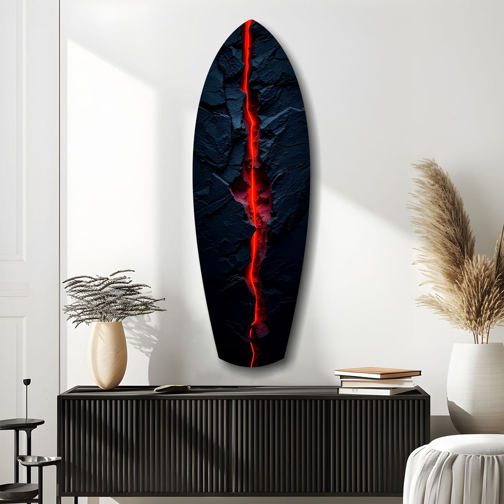Lava Crack Black Stone Glow Glass Wall Art.
